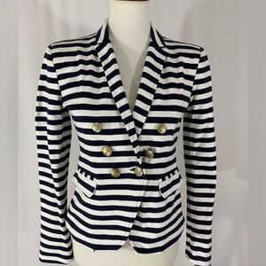 Cremieux Navy and White Striped Blazer